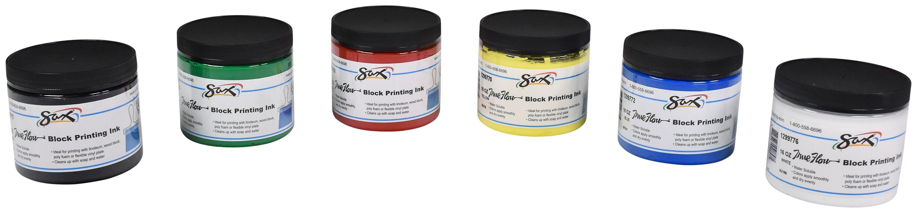 Sax Water Soluble Block Printing Ink, Pint Jars, Assorted Colors, Set of 6 1299780